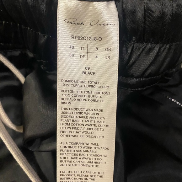 NWT💕Rick Owens Drawstring Cupro Crop Track Pants in Black Size 4 - Picture 15 of 16
